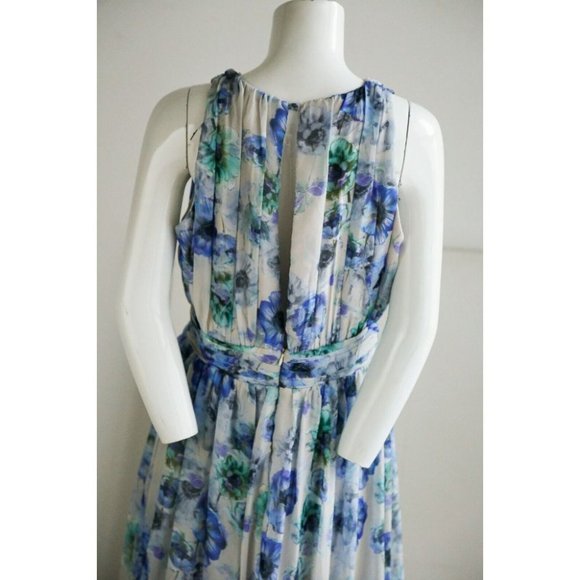 Sandro Ferrone Roma Blue Floral Sleeveless Maxi Gown 44 - Picture 6 of 8